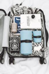 Linen Travel Towels in Light Blue - Small Waffle Weave, Compact, Quick-Dry & Elegant - thumbnail 1