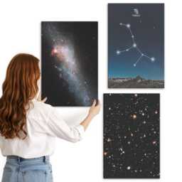 Canvas Set Of 3 - Virgo Constellation Galaxy View The Universe, Navy Wall Art Print, Space & Astrology Decor - thumbnail 1