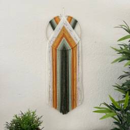 Orange Green Yellow Yarn Wall Hanging, Art, Handmade Hangings, Macrame Hoop Retro Decor, 70S Nursery Decor - thumbnail 4