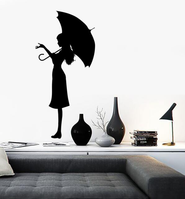 Wall Vinyl Decal Girl With An Umbrella Romantic Decor Girl's Room Modern Abstract Home Art - #1165Dz - image 1