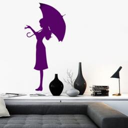 Wall Vinyl Decal Girl With An Umbrella Romantic Decor Girl's Room Modern Abstract Home Art - #1165Dz - thumbnail 2
