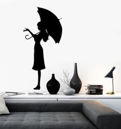 Wall Vinyl Decal Girl With An Umbrella Romantic Decor Girl's Room Modern Abstract Home Art - #1165Dz - thumbnail 1