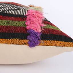 Vintage Turkish Kilim Pillow Cover 20'' Wool Bohemian Cushion - thumbnail 4