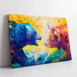 Bear Vs Bull Stock Market Wall Street Trading Painting Finance Inspirational Framed Canvas Art Poster Print Home & Office Room Decor - thumbnail 3