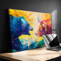 Bear Vs Bull Stock Market Wall Street Trading Painting Finance Inspirational Framed Canvas Art Poster Print Home & Office Room Decor - thumbnail 1