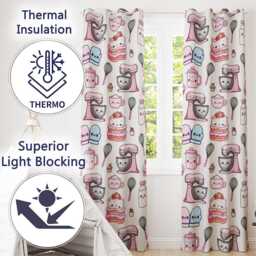 Kawaii Baking Mixer Cake & Cupcake Tools On Neutral Seamless Pattern Readymade Eyelet Ring Top Thermal 100% Blackout Curtains - thumbnail 3