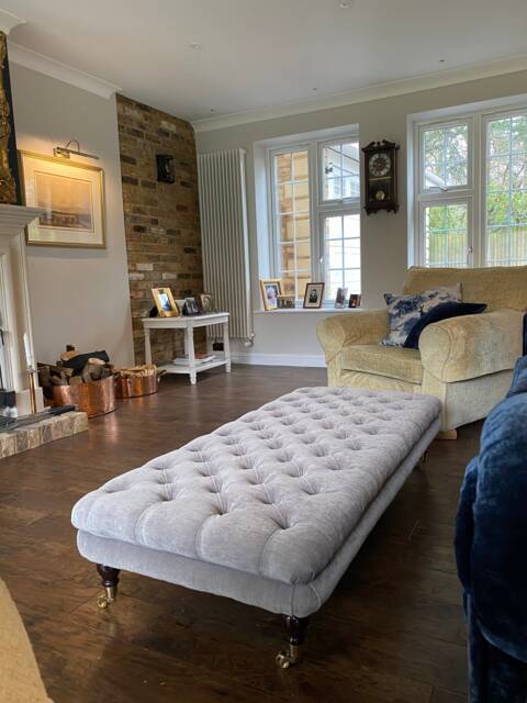 100 cm X 54 Chesterfield Style Deep Buttoned Footstool Coffee Table Faux Linen & Chenille Velvet Fabric. UK Delivery Only - image 1