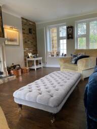 100 cm X 54 Chesterfield Style Deep Buttoned Footstool Coffee Table Faux Linen & Chenille Velvet Fabric. UK Delivery Only