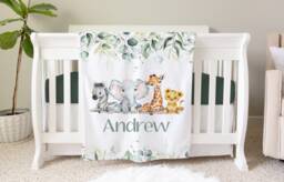 Safari Personalized Baby Name Blanket Jungle Gift Custom Coming Home Elephant Hospital Shower New Mom - thumbnail 1