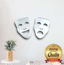 Theatre Mask Acrylic Mirror Wall Art Comedy & Tragedy Set - thumbnail 1