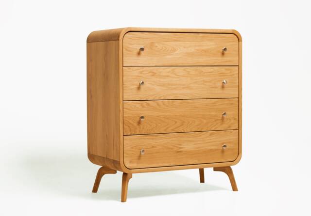 Bedroom Chest Of Drawers, Wood Dresser, Solid Oak Storage With 4 Drawers, Mid Century Dresser Furniture - image 1