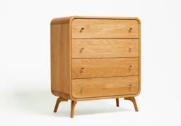Bedroom Chest Of Drawers, Wood Dresser, Solid Oak Storage With 4 Drawers, Mid Century Dresser Furniture