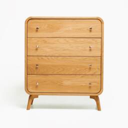 Bedroom Chest Of Drawers, Wood Dresser, Solid Oak Storage With 4 Drawers, Mid Century Dresser Furniture - thumbnail 2