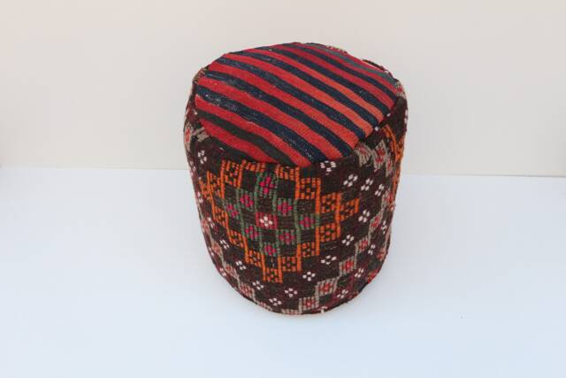Handmade Kilim Pouf, Wool Ottoman Cover, Bohemian Decor - 45x45 cm - image 1