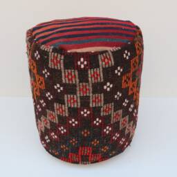 Handmade Kilim Pouf, Wool Ottoman Cover, Bohemian Decor - 45x45 cm - thumbnail 2