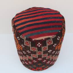 Handmade Kilim Pouf, Wool Ottoman Cover, Bohemian Decor - 45x45 cm - thumbnail 3