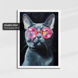 Fun Cat Wearing Pink Glasses Pet Painting Framed Poster Print & Canvas Wall Decor Art Bedroom Home Interior Funny Lover Gift - thumbnail 3