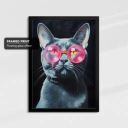 Fun Cat Wearing Pink Glasses Pet Painting Framed Poster Print & Canvas Wall Decor Art Bedroom Home Interior Funny Lover Gift - thumbnail 2