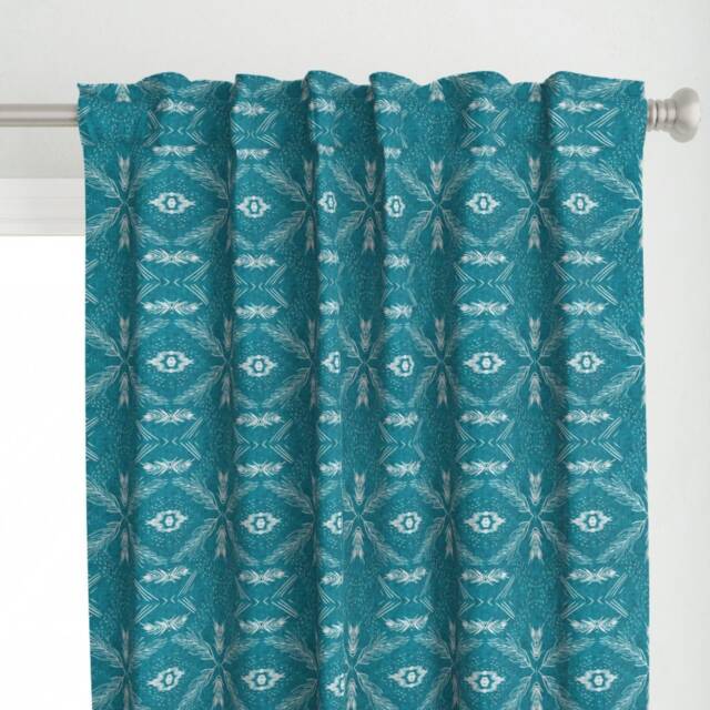 Tribal Curtain Panel - Boho Home Decor Leaf Palm Frond Teal Custom Jungle Geo Blue By Nouveau_Bohemian - image 1