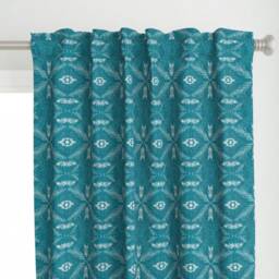Tribal Curtain Panel - Boho Home Decor Leaf Palm Frond Teal Custom Jungle Geo Blue By Nouveau_Bohemian