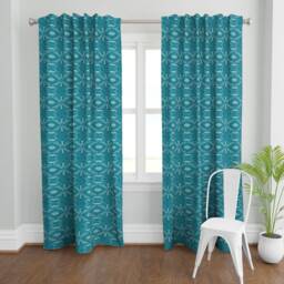Tribal Curtain Panel - Boho Home Decor Leaf Palm Frond Teal Custom Jungle Geo Blue By Nouveau_Bohemian - thumbnail 2