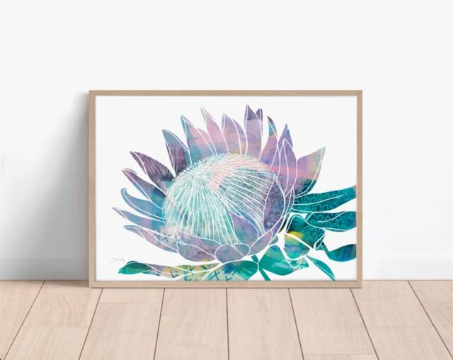King Protea Art, Protea, Print, Painting, Botanical Series, Australian Native, Native Wall Print Decor - image 1