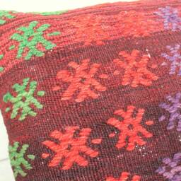 40cm Vintage Kilim Cushion Cover Handwoven - Boho Brocade Sunburts On Burgundy - thumbnail 3