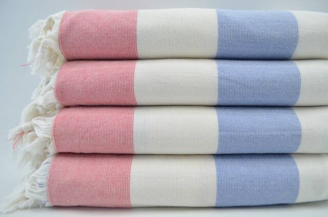 "Terry Towel, Fuchsia, Blue & White Towel, Turkish Towel, Soft Towel, Peshtemal, Towel, 38""x67" - image 1