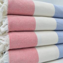 "Terry Towel, Fuchsia, Blue & White Towel, Turkish Towel, Soft Towel, Peshtemal, Towel, 38""x67" - thumbnail 2