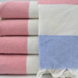 "Terry Towel, Fuchsia, Blue & White Towel, Turkish Towel, Soft Towel, Peshtemal, Towel, 38""x67" - thumbnail 3