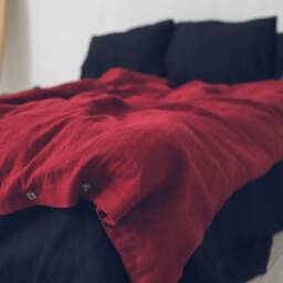 Ruby Red Linen Duvet Cover Soft Washed European Bedding - thumbnail 3