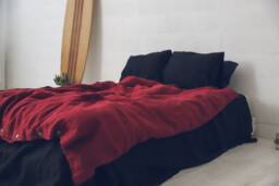 Ruby Red Linen Duvet Cover Soft Washed European Bedding - thumbnail 1