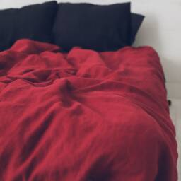Ruby Red Linen Duvet Cover Soft Washed European Bedding - thumbnail 2