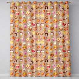 Cute Kawaii Fast Food Sushi Dessert Snacks Seamless Pattern Peach Background Readymade Eyelet Ring Top Thermal 100% Blackout Curtains - thumbnail 2