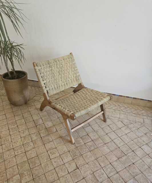 Moroccan Armchair in Nutwood With Palm Leaf Cord - image 1