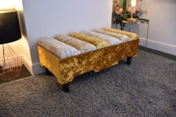 Brand New Custom Three-Tone Crush Velvet Storage Bench With Customizable Legs - Exclusive Design, Made To Order