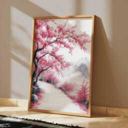 Cherry Blossom Path Wall Art, Japanese Sakura Landscape Poster, Pink Tree Nature Print For Elegant Home Decor - thumbnail 2