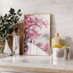 Cherry Blossom Path Wall Art, Japanese Sakura Landscape Poster, Pink Tree Nature Print For Elegant Home Decor - thumbnail 3