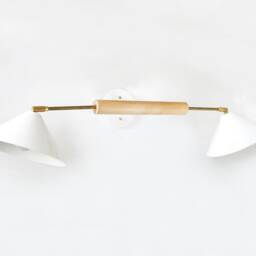 Articulated Double White & Gold Eclectic Fixture Light Maple Sconce Vanity Wall Light Utility - thumbnail 4