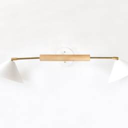 Articulated Double White & Gold Eclectic Fixture Light Maple Sconce Vanity Wall Light Utility - thumbnail 2