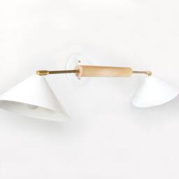 Articulated Double White & Gold Eclectic Fixture Light Maple Sconce Vanity Wall Light Utility - thumbnail 3