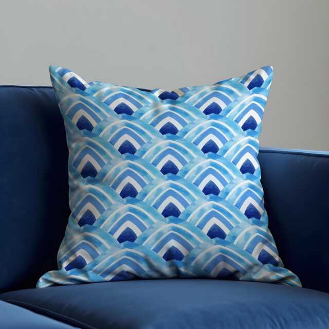 Blue Watercolor Wave Cushion Cover, Coastal Ocean Inspired Scallop Pattern Pillow Beach House Decor, Nautical Throw Case - image 1