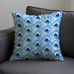 Blue Watercolor Wave Cushion Cover, Coastal Ocean Inspired Scallop Pattern Pillow Beach House Decor, Nautical Throw Case - thumbnail 2