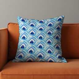 Blue Watercolor Wave Cushion Cover, Coastal Ocean Inspired Scallop Pattern Pillow Beach House Decor, Nautical Throw Case - thumbnail 4