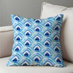 Blue Watercolor Wave Cushion Cover, Coastal Ocean Inspired Scallop Pattern Pillow Beach House Decor, Nautical Throw Case - thumbnail 3