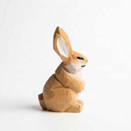 Hand Carved Wooden Bunny Figurine, Geometric Woodland Animal Statue, Minimalist Decor - thumbnail 3