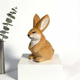 Hand Carved Wooden Bunny Figurine, Geometric Woodland Animal Statue, Minimalist Decor - thumbnail 4