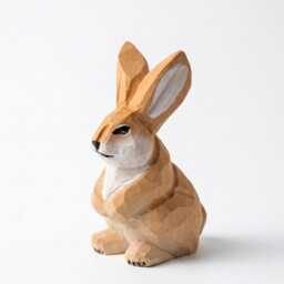 Hand Carved Wooden Bunny Figurine, Geometric Woodland Animal Statue, Minimalist Decor - thumbnail 2