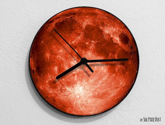 Red Moon - Wall Clock Clock Unique Decor Gift Idea Rgb Led 5V Backlit Option - image 1