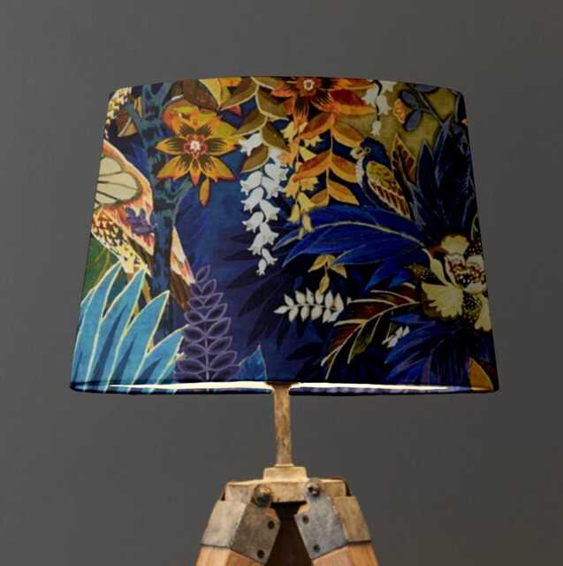 Floral Midnight Velvet Drum Lampshade, Tropical Empire Shade - image 1